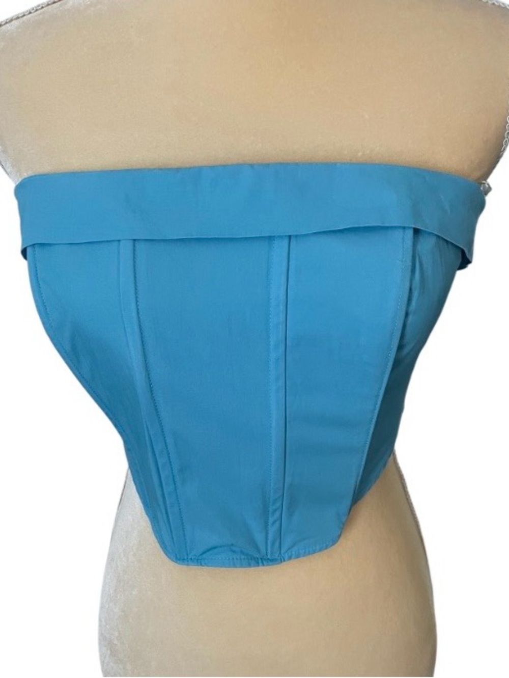 Kendall + Kylie Blue Corset Tube Top Size S Strapless Bustier - Picture 2 of 6
